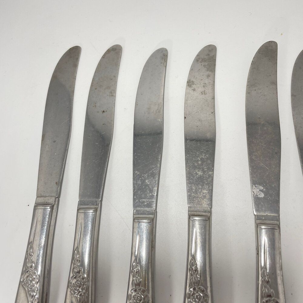 Lot of 9 Oneida Wm A Rogers Premier La Rose Stainless Dinner Knives 8.5” - Picture 2 of 8
